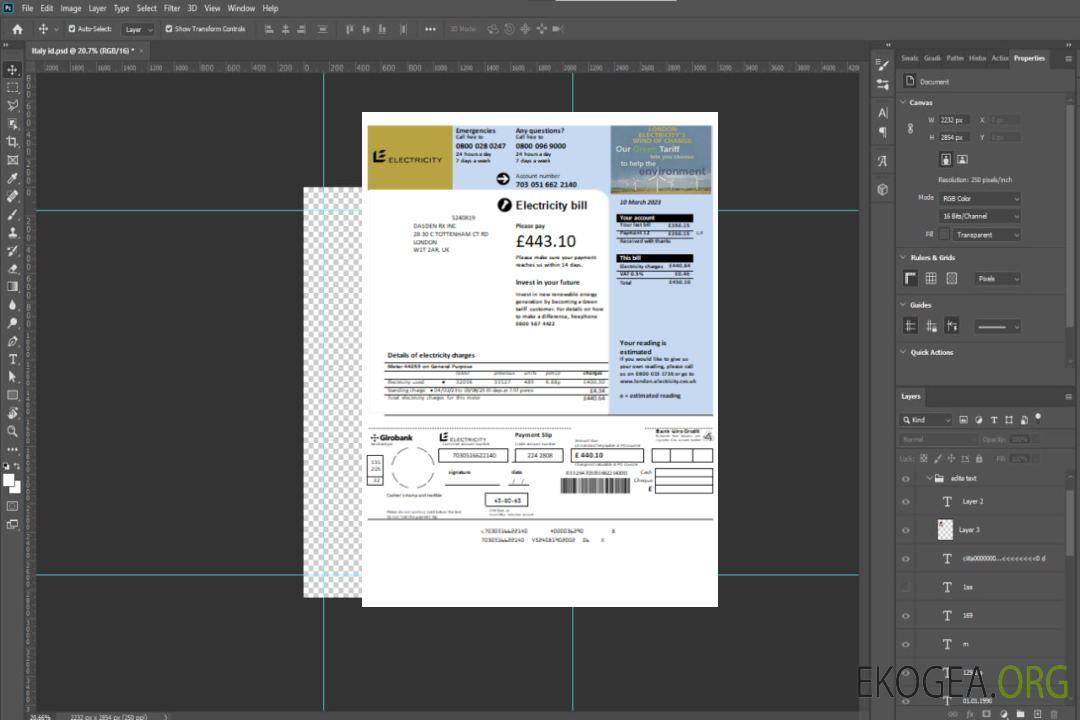 Facture commerciale du service public d'électricité au Royaume-Uni, SCR template